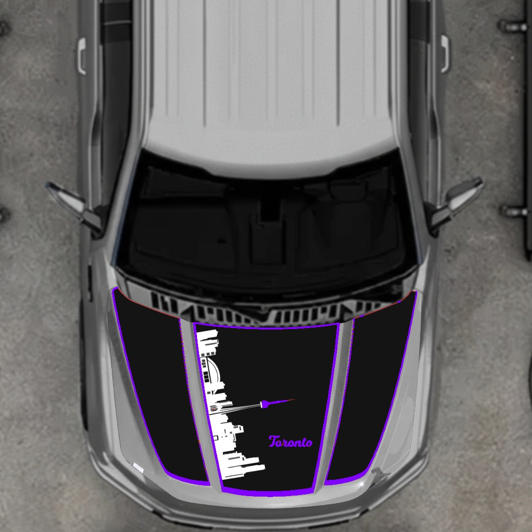 Hood Panel Decal/Sticker - Toronto Skyline - Cut - Border Graphic Kit - For Ford F-150 2020-2026 - Premium Vinyl
