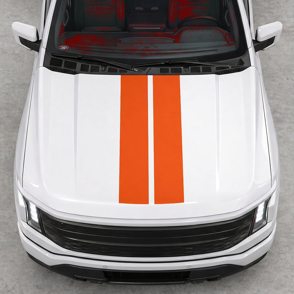 Hood Panel Decal/Sticker - Cut Double Stripes Graphic Decal Graphic Kit - For FORD F-150 2015-2020 - Premium Vinyl