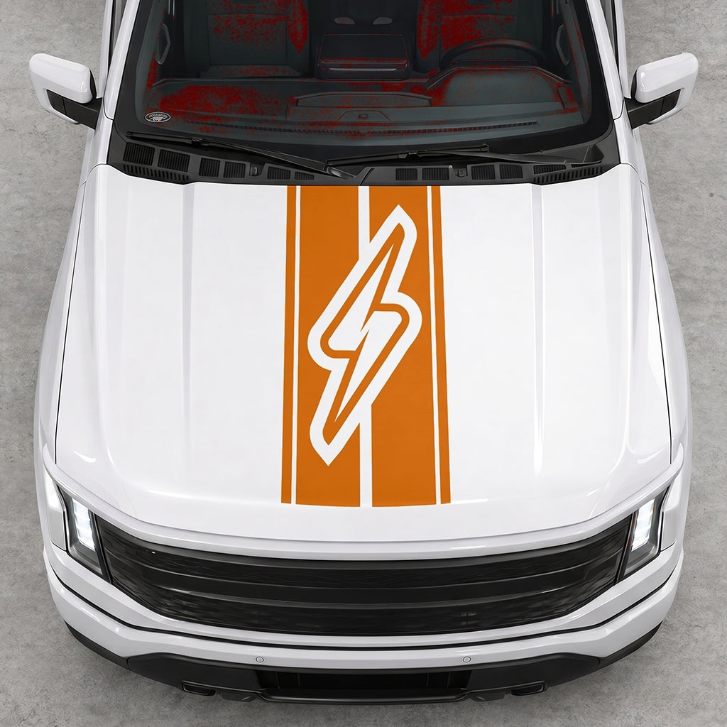 Hood Panel Decal/Sticker - Triple Stripes Electric Graphic Decal Graphic Kit - For FORD F-150 2015-2020 - Premium Vinyl