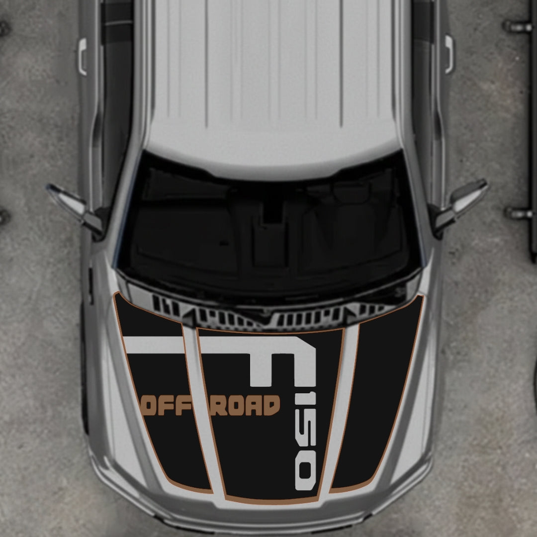 Hood Panel Decal/Sticker - Style 6 - Cut - Border Graphic Kit - For Ford F-150 2020-2026 - Premium Vinyl