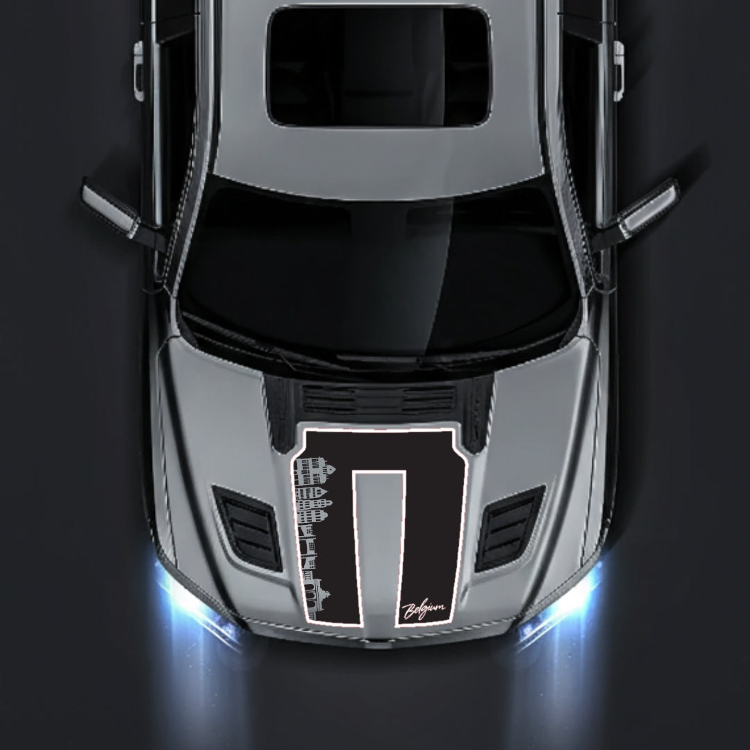 Hood Panel Decal/Sticker - Belgium Skyline - Cut - Border Graphic Kit - For Dodge RAM 1500 2019-2025 - Premium Vinyl