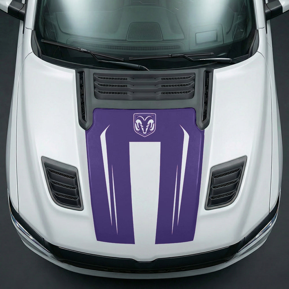 Hood Panel Decal/Sticker - Sleek Spear Cutout U-Shape with RAM Logo Graphic Kit - For Dodge Ram 2019-2025 - Premium Vinyl