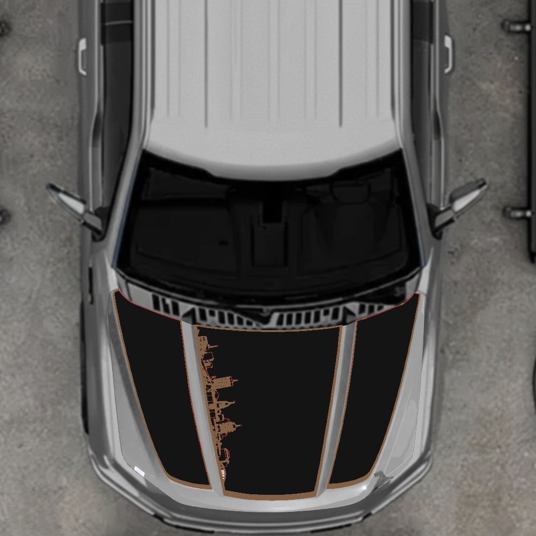 Hood Panel Decal/Sticker - Winnipeg Skyline - Border Graphic Kit - For Ford F-150 2020-2026 - Premium Vinyl