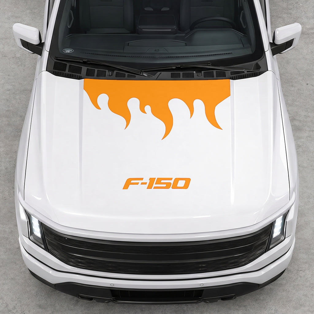 Hood Panel Decal/Sticker - Burning Flames Graphic Decal Graphic Kit - For Ford F-150 2015-2020 - Premium Vinyl
