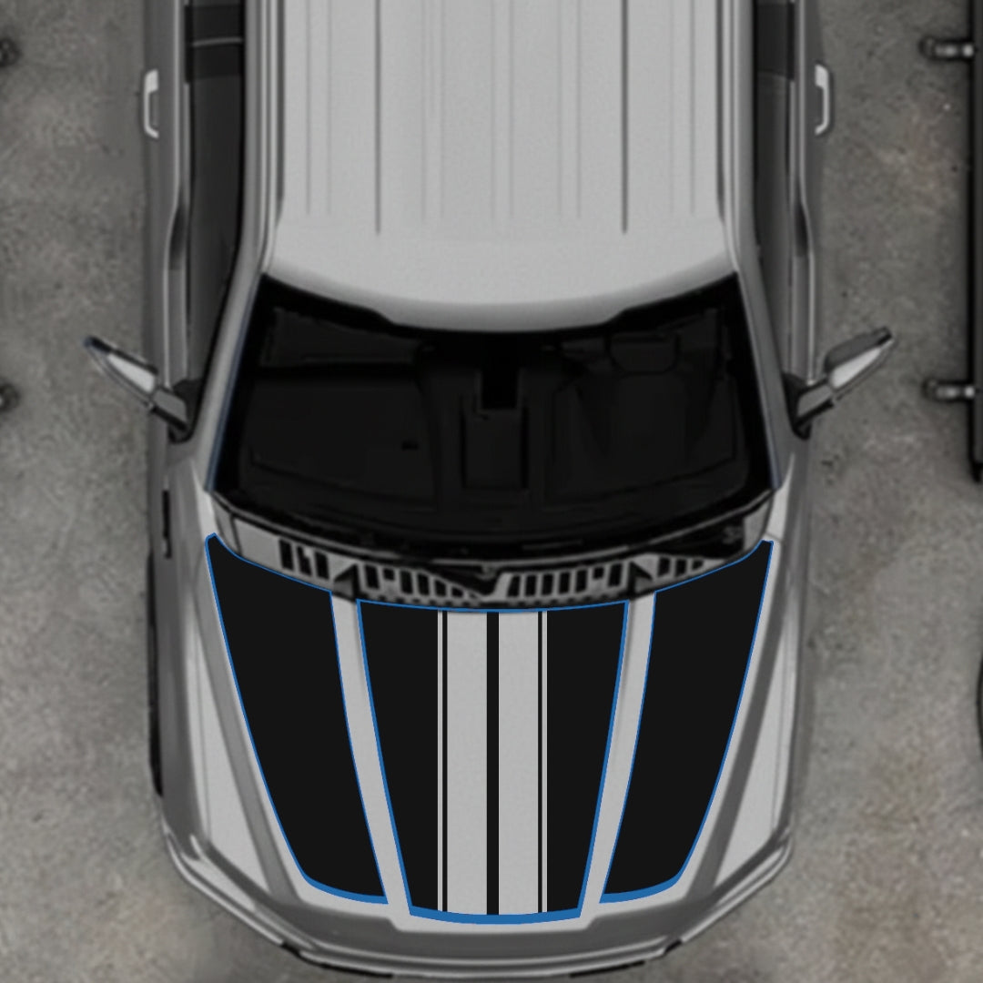 Hood Panel Decal/Sticker - Bars Style - Cut - Border Graphic Kit - For Ford F-150 2020-2026 - Premium Vinyl