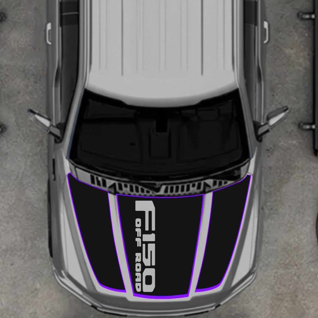 Hood Panel Decal/Sticker - Style 2 - Cut - Border Graphic Kit - For Ford F-150 2020-2026 - Premium Vinyl