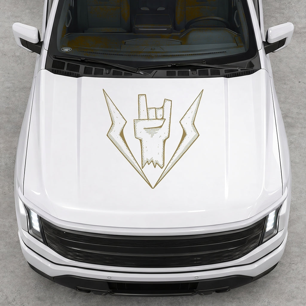 Hood Panel Decal/Sticker - Cut Lightning Rock Hand Graphic Decal Graphic Kit - For FORD F-150 2015-2020 - Premium Vinyl