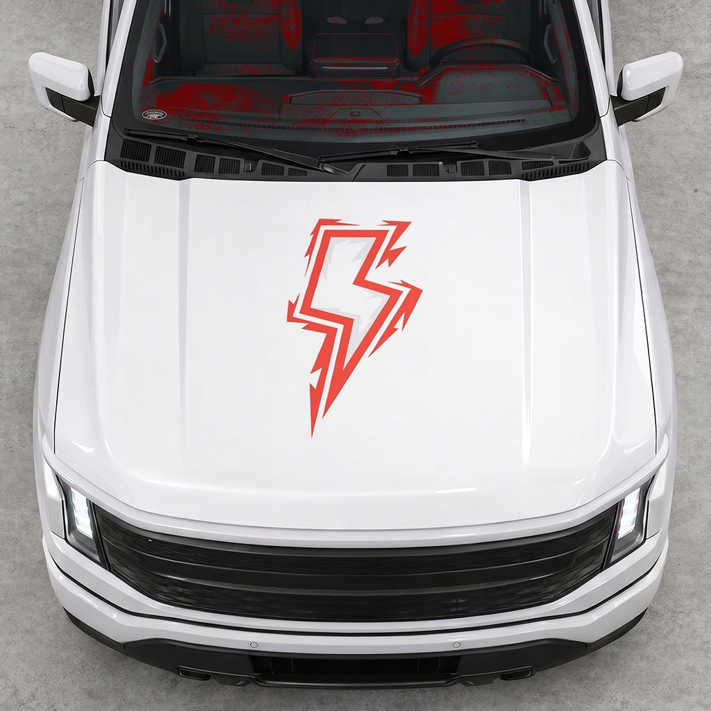 Hood Panel Decal/Sticker - Cut Bordered Electric Graphic Decal Graphic Kit - For FORD F-150 2015-2020 - Premium Vinyl