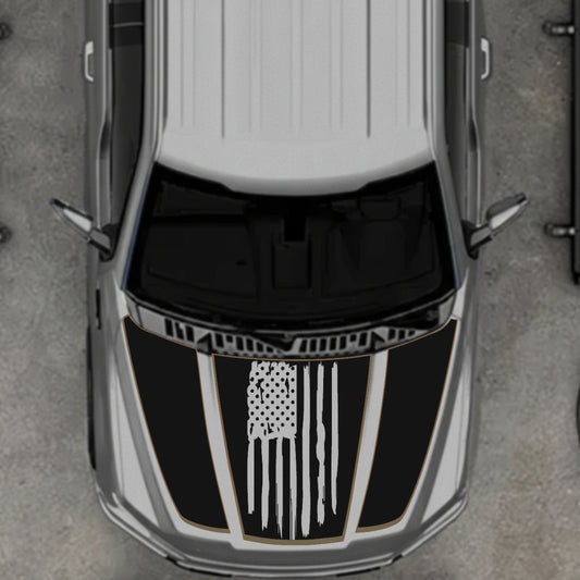 Hood Panel Decal/Sticker - USA Style 1 - Cut - Border Graphic Kit - For Ford F-150 2020-2026 - Premium Vinyl