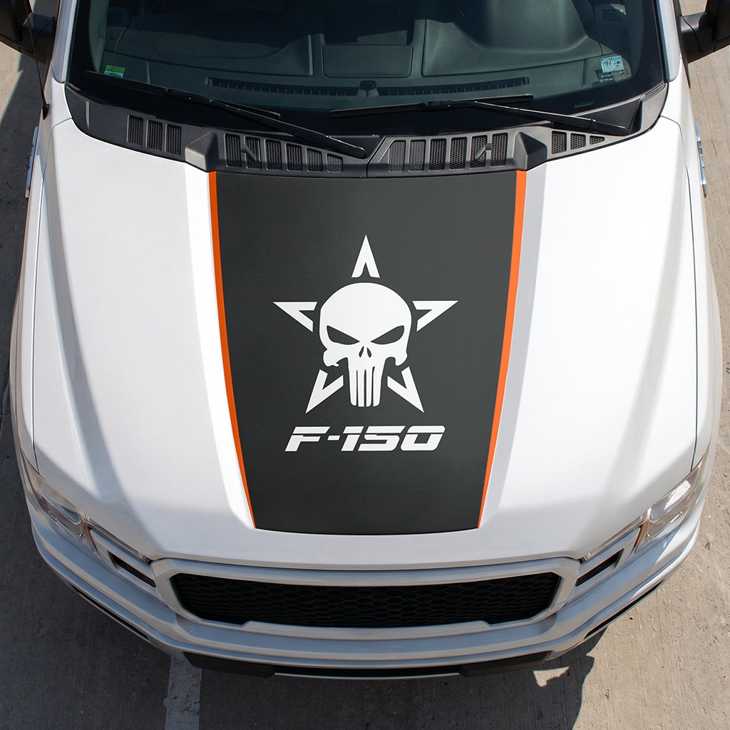 Hood Panel Decal/Sticker - Skull with Spikes Graphic Decal Graphic Kit - For Ford F-150 2015-2020 - Premium Vinyl