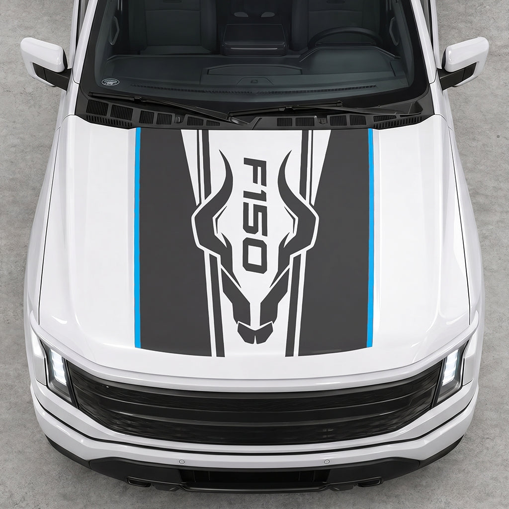 Hood Panel Decal/Sticker - Ram Horns Graphic Decal Graphic Kit - For Ford F-150 2015-2020 - Premium Vinyl
