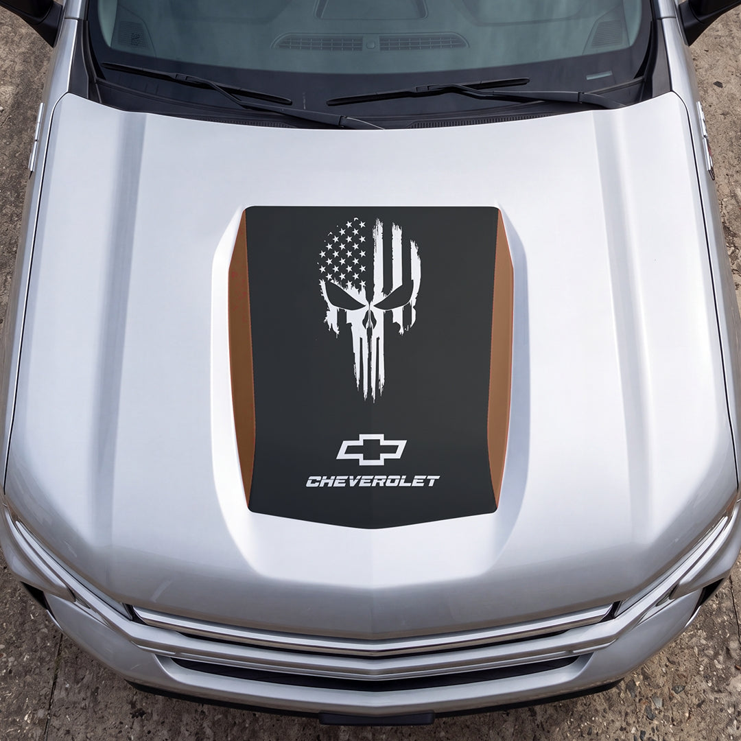 Hood Panel Decal/Sticker - American Punisher Graphic Decal Graphic Kit - For Chevrolet Silverado 2019-2024 - Premium Vinyl