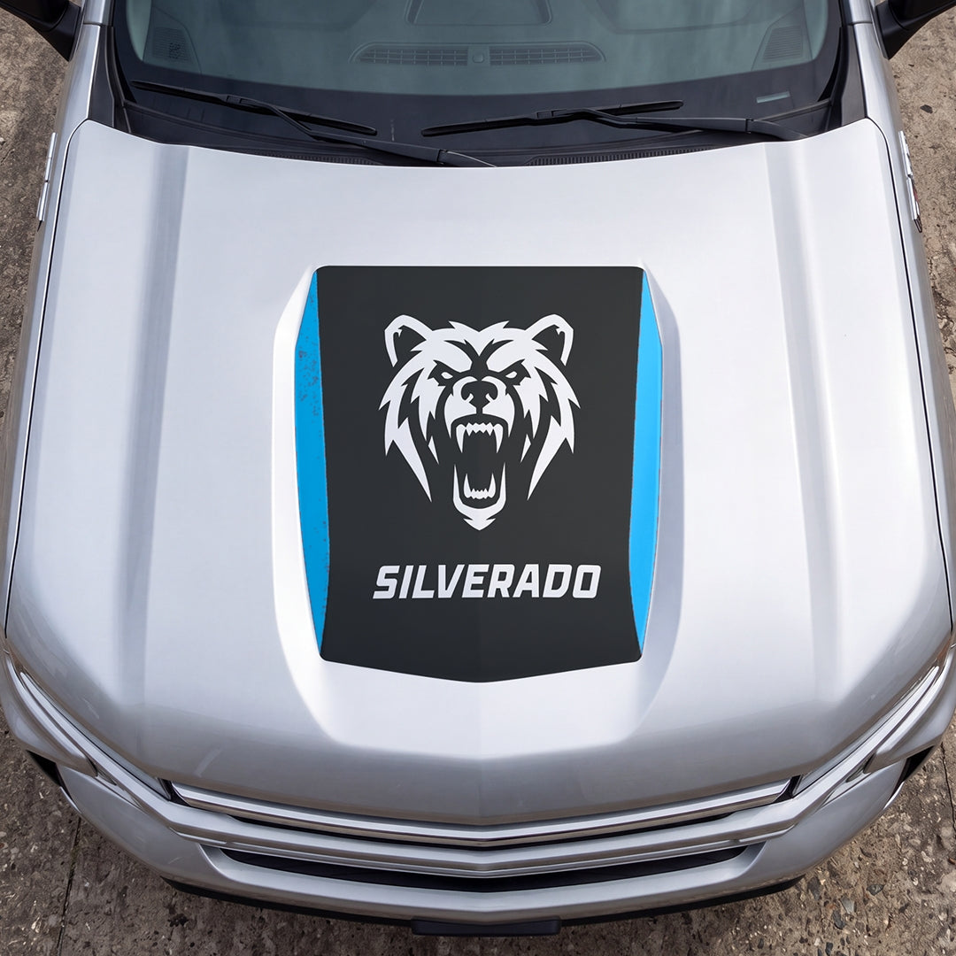 Hood Panel Decal/Sticker - Aggressive Bear Face Graphic Decal Graphic Kit - For Chevrolet Silverado 2019-2024 - Premium Vinyl