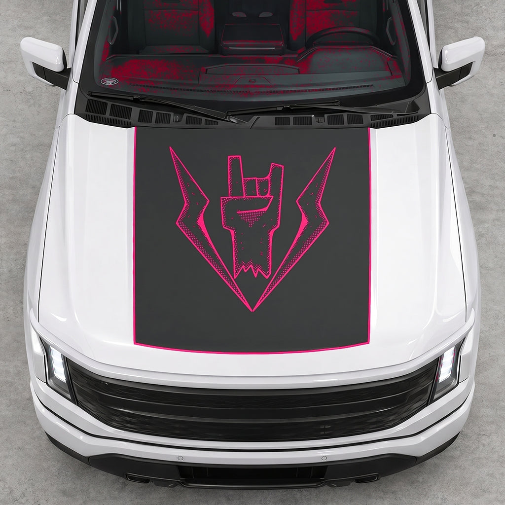 Hood Panel Decal/Sticker - Lightning Rock Hand Graphic Decal Graphic Kit - For FORD F-150 2015-2020 - Premium Vinyl