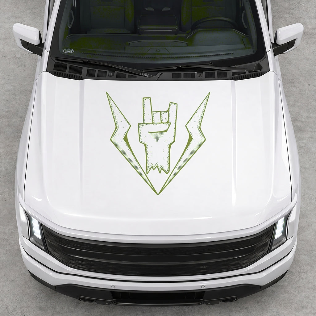 Hood Panel Decal/Sticker - Cut Lightning Rock Hand Graphic Decal Graphic Kit - For FORD F-150 2015-2020 - Premium Vinyl