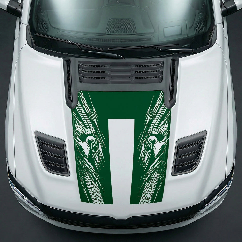 Hood Panel Decal/Sticker - Extreme Tread & Slash Ram Mascot U-Shape Graphic Kit - For Dodge Ram 2019-2025 - Premium Vinyl