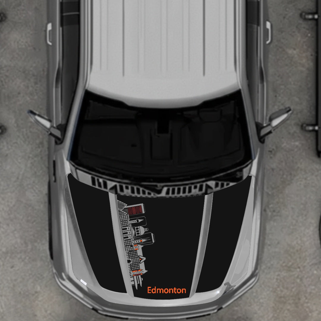 Hood Panel Decal/Sticker - Edmonton Skyline - Cut Graphic Kit - For Ford F-150 2020-2026 - Premium Vinyl