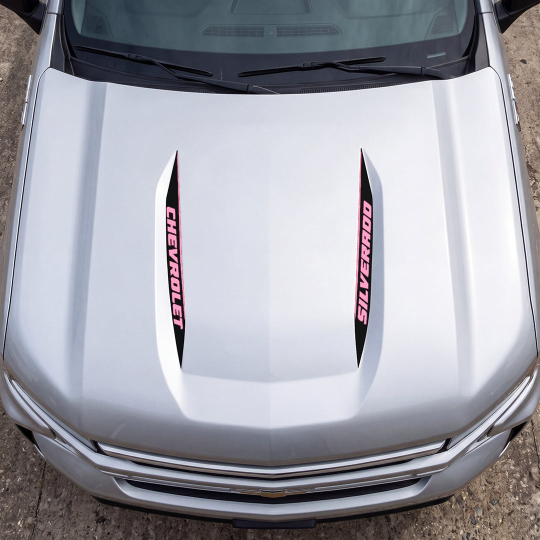 Hood Panel Decal/Sticker - Double Sided Stripes Style 3 Graphic Decal Graphic Kit - For Chevrolet Silverado 2019-2024 - Premium Vinyl
