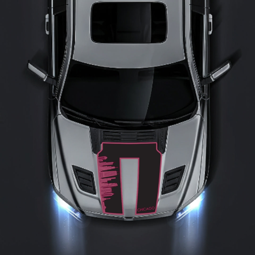 Performance Hood Panel Decal/Sticker - Chicago Skyline - Border Graphic Kit - For Dodge RAM 1500 2019-2025 - Premium Vinyl