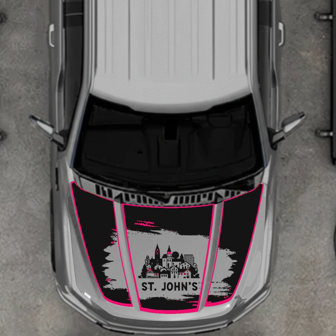 Hood Panel Decal/Sticker - St John's - Cut - Border Graphic Kit - For Ford F-150 2020-2026 - Premium Vinyl