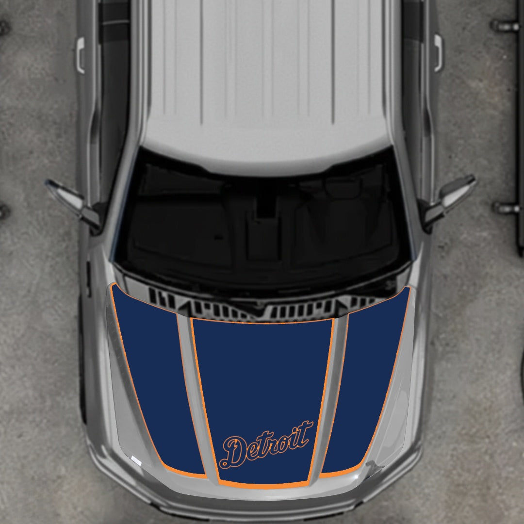 Hood Panel Decal/Sticker - Detroit Blue - Border Graphic Kit - For Ford F-150 2020-2026 - Premium Vinyl