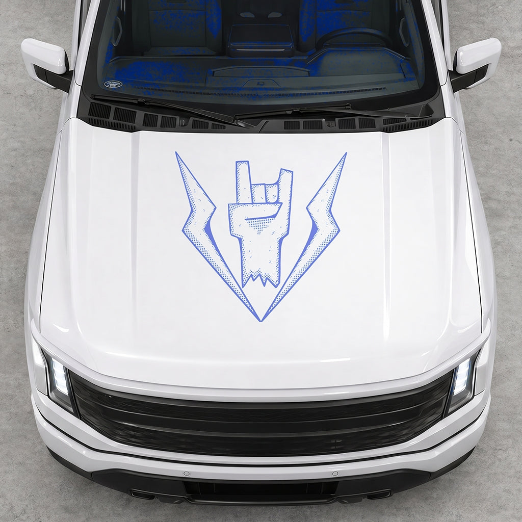 Hood Panel Decal/Sticker - Cut Lightning Rock Hand Graphic Decal Graphic Kit - For FORD F-150 2015-2020 - Premium Vinyl