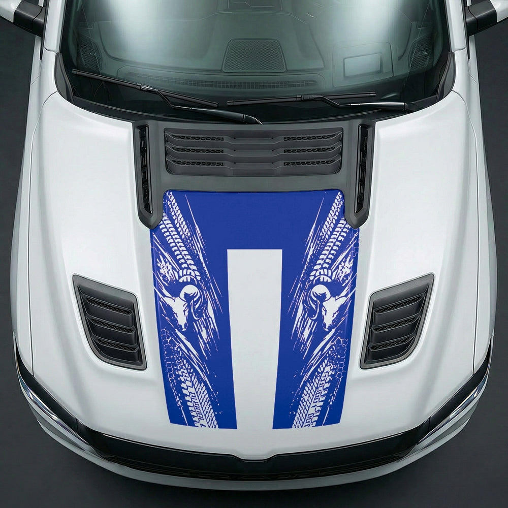 Hood Panel Decal/Sticker - Extreme Tread & Slash Ram Mascot U-Shape Graphic Kit - For Dodge Ram 2019-2025 - Premium Vinyl