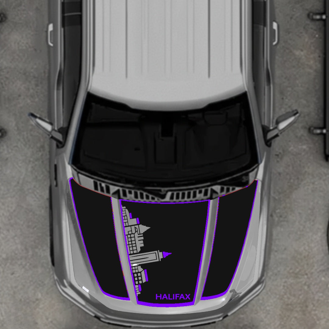 Hood Panel Decal/Sticker - Halifax Skyline - Cut - Border Graphic Kit - For Ford F-150 2020-2026 - Premium Vinyl