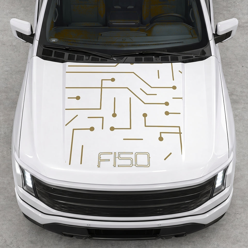 Hood Panel Decal/Sticker - Cut Electric Circuit Graphic Decal Graphic Kit - For FORD F-150 2015-2020 - Premium Vinyl