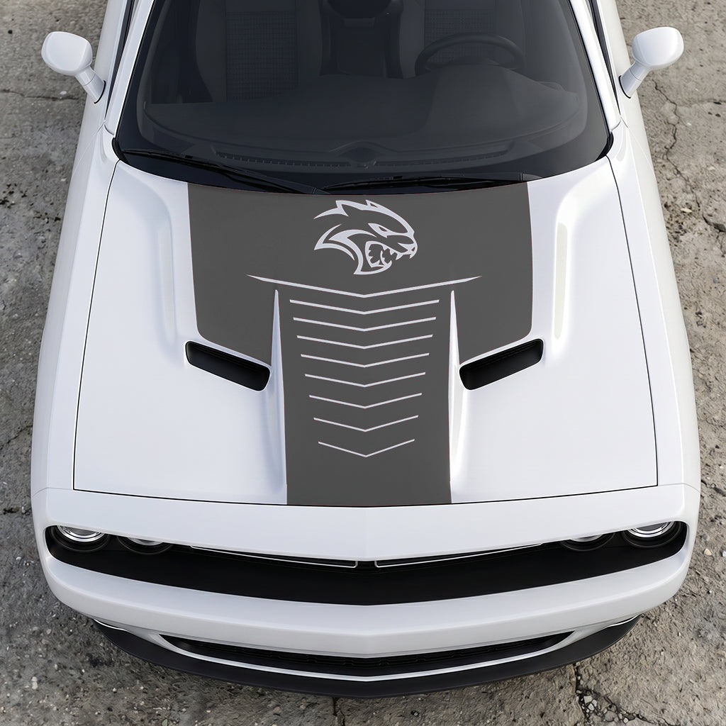 Hood Panel Decal/Sticker - Hellcat Apex Grille-Fade - Stealth Ribbed Aero Graphic Kit - For Dodge Challenger 2015-2024 - Premium Vinyl