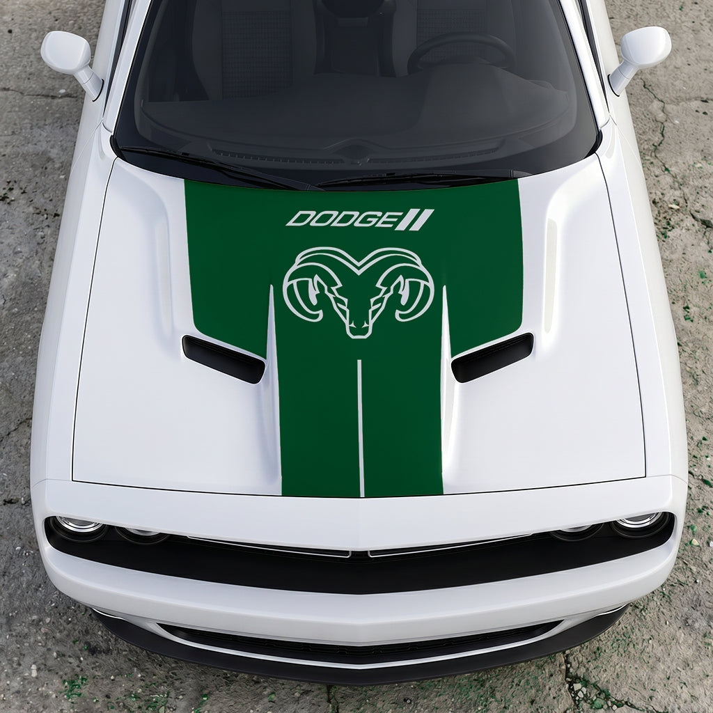 Hood Panel Decal/Sticker - Classic Ram Head Horns Up - Bold Dodge Branding Graphic Kit - For Dodge Challenger 2015-2024 - Premium Vinyl