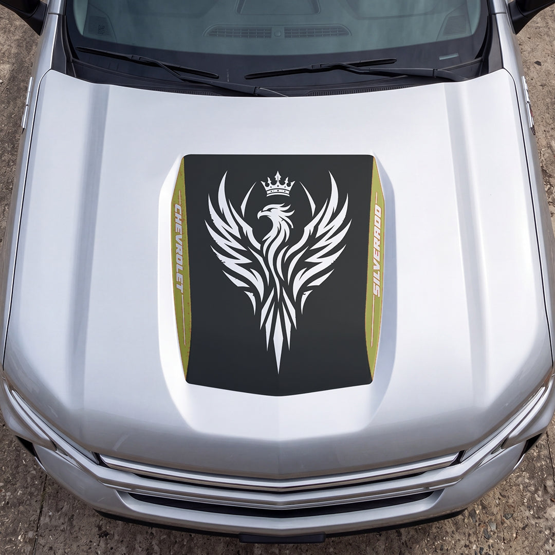 Hood Panel Decal/Sticker - Crowned Phoenix Graphic Decal Graphic Kit - For Chevrolet Silverado 2019-2024 - Premium Vinyl