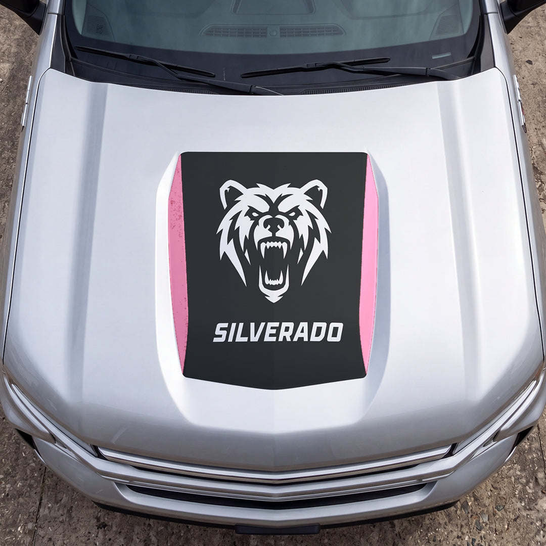 Hood Panel Decal/Sticker - Aggressive Bear Face Graphic Decal Graphic Kit - For Chevrolet Silverado 2019-2024 - Premium Vinyl
