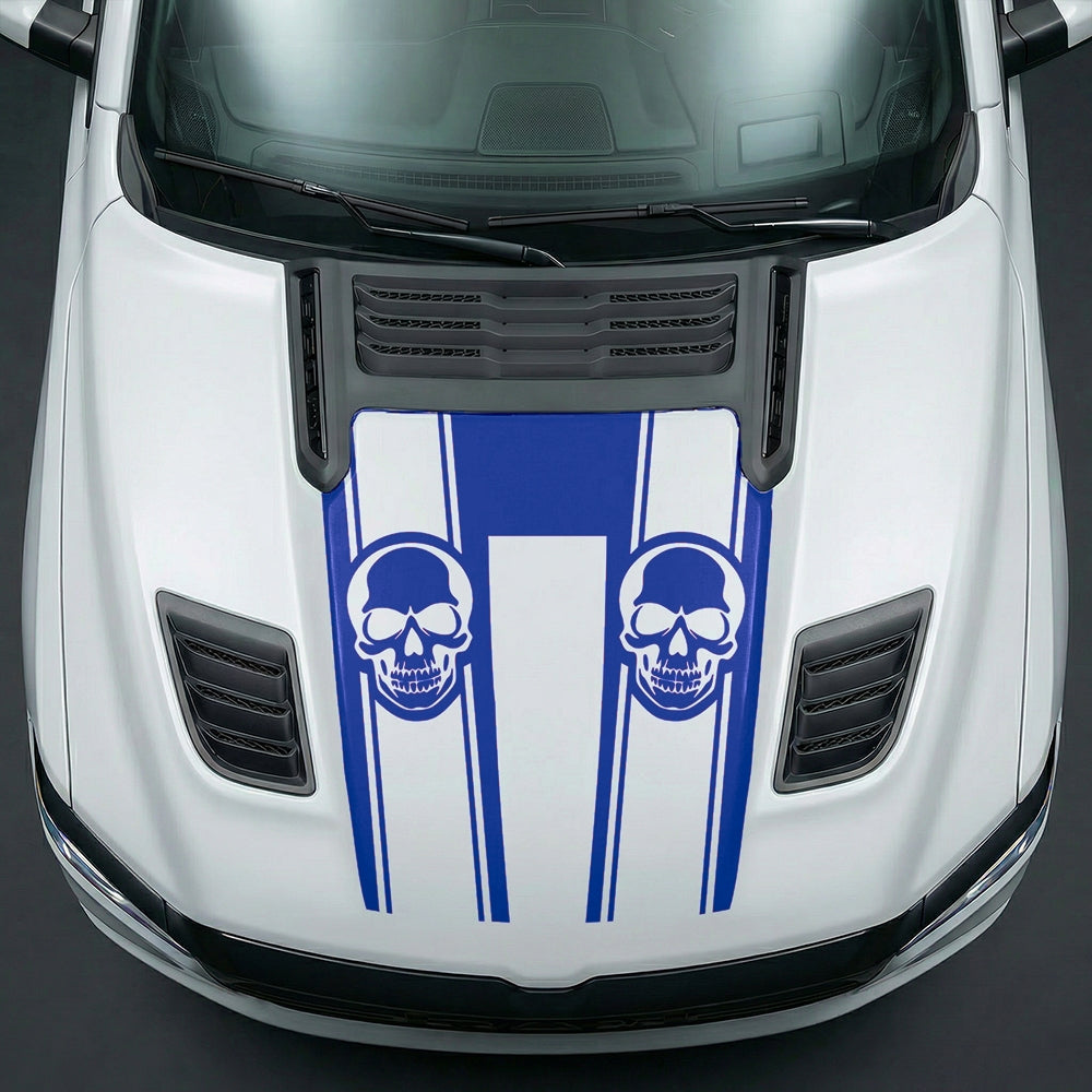 Hood Panel Decal/Sticker - Sinister Skull Racing Stripes U-Shape Graphic Kit - For Dodge Ram 2019-2025 - Premium Vinyl
