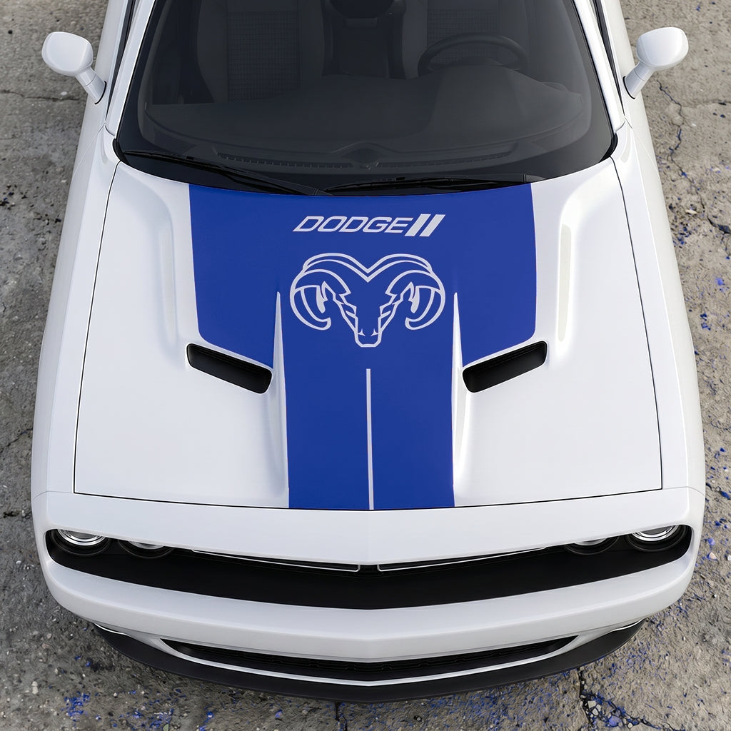 Hood Panel Decal/Sticker - Classic Ram Head Horns Up - Bold Dodge Branding Graphic Kit - For Dodge Challenger 2015-2024 - Premium Vinyl