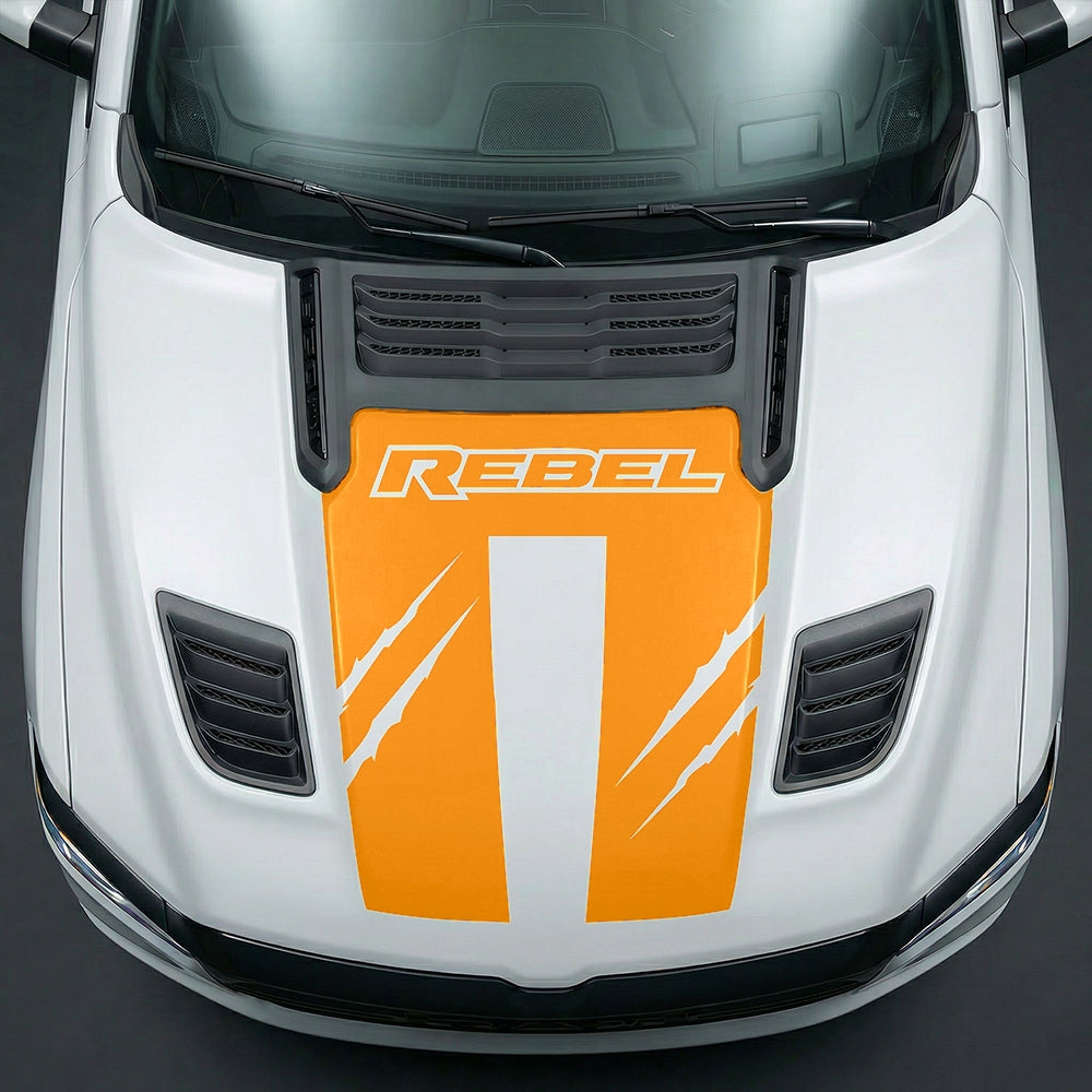 Hood Panel Decal/Sticker - Dodge RAM Rebel Claw Scratch U-Shape Stripe Graphic Kit - For Dodge Ram 2019-2025 - Premium Vinyl