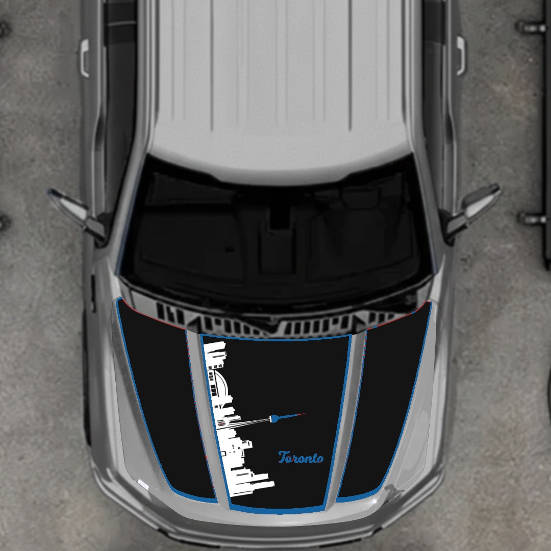 Hood Panel Decal/Sticker - Toronto Skyline - Cut - Border Graphic Kit - For Ford F-150 2020-2026 - Premium Vinyl