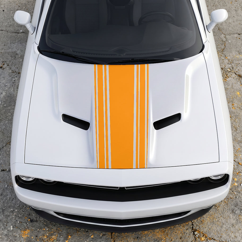 Hood Panel Decal/Sticker - Challenger Interceptor Center Stripe - Multi-Pin Racing Fade Vinyl Graphic Kit - For Dodge Challenger 2015-2024 - Premium Vinyl