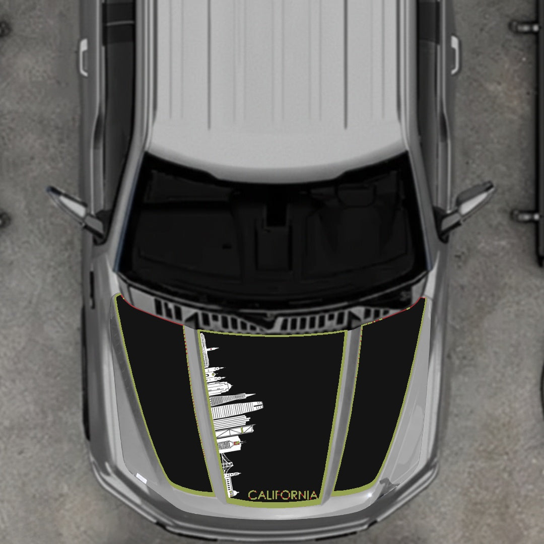 Hood Panel Decal/Sticker - California Skyline - Cut - Border Graphic Kit - For Ford F-150 2020-2026 - Premium Vinyl