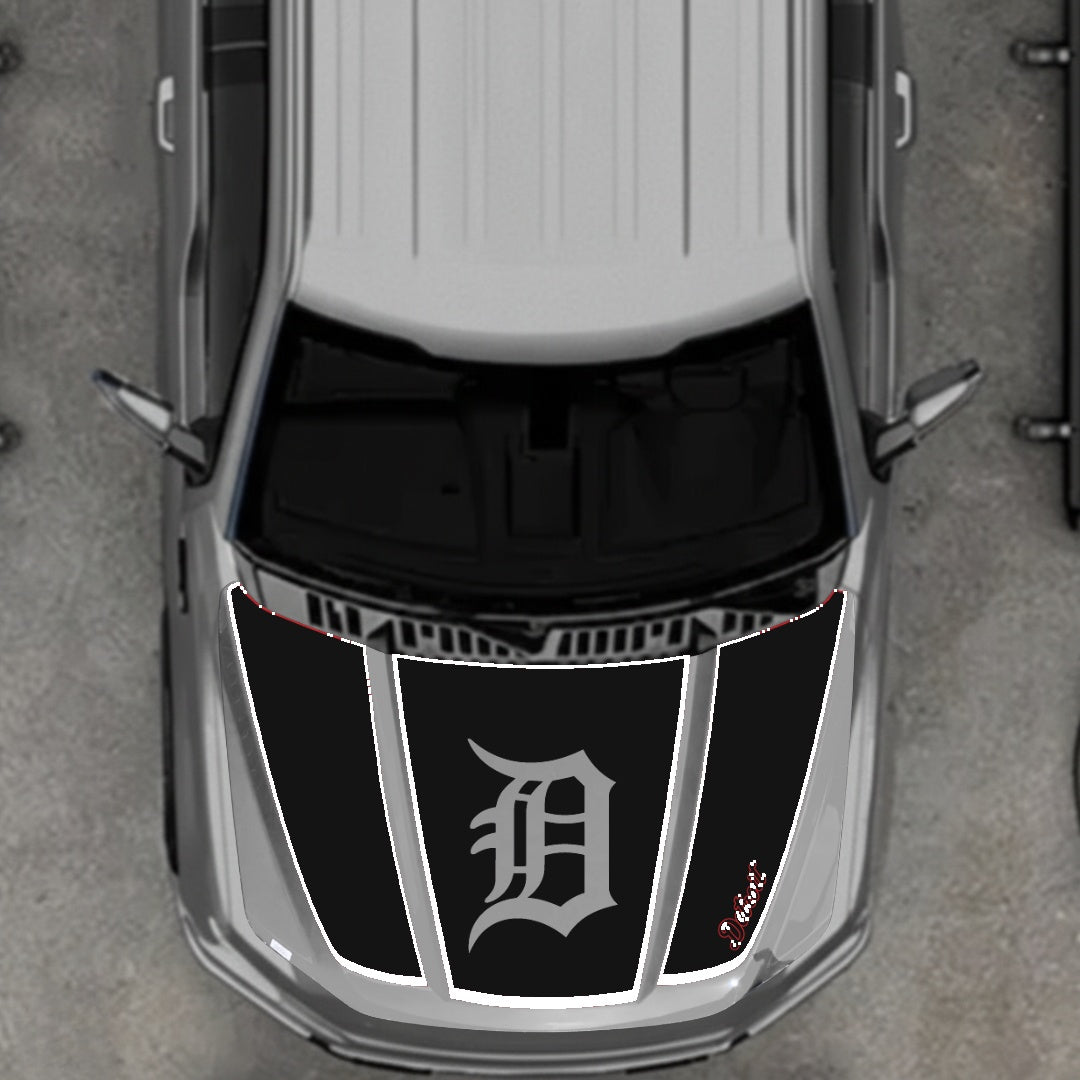Hood Panel Decal/Sticker - Detroit Intial - Cut - Border Graphic Kit - For Ford F-150 2020-2026 - Premium Vinyl