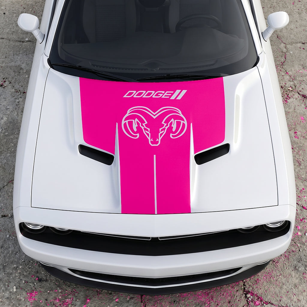 Hood Panel Decal/Sticker - Classic Ram Head Horns Up - Bold Dodge Branding Graphic Kit - For Dodge Challenger 2015-2024 - Premium Vinyl