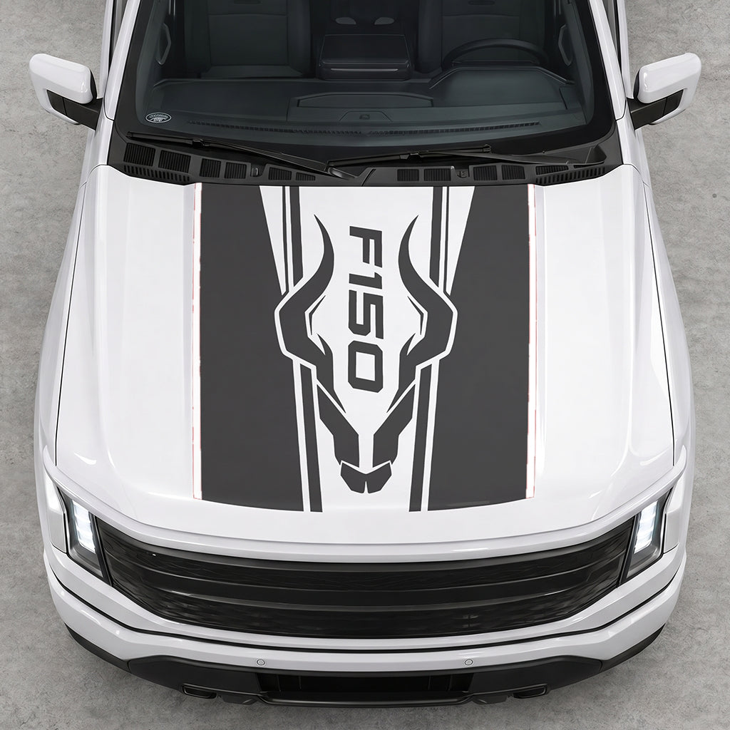 Hood Panel Decal/Sticker - Ram Horns Graphic Decal Graphic Kit - For Ford F-150 2015-2020 - Premium Vinyl