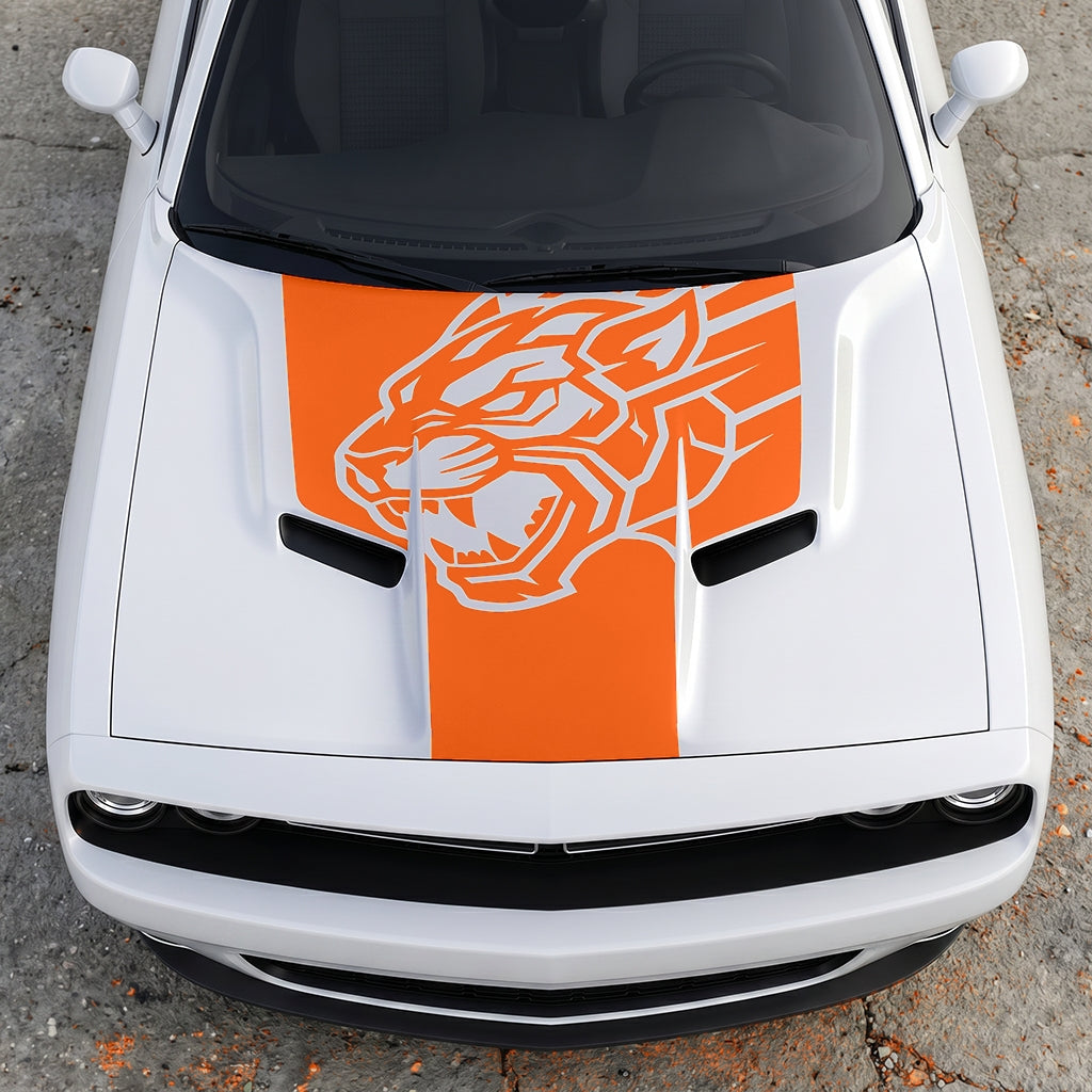 Hood Panel Decal/Sticker - Hellcat Predator Shadow - Aggressive Full-Face Jungle Cat Graphic Kit - For Dodge Challenger 2015-2024 - Premium Vinyl