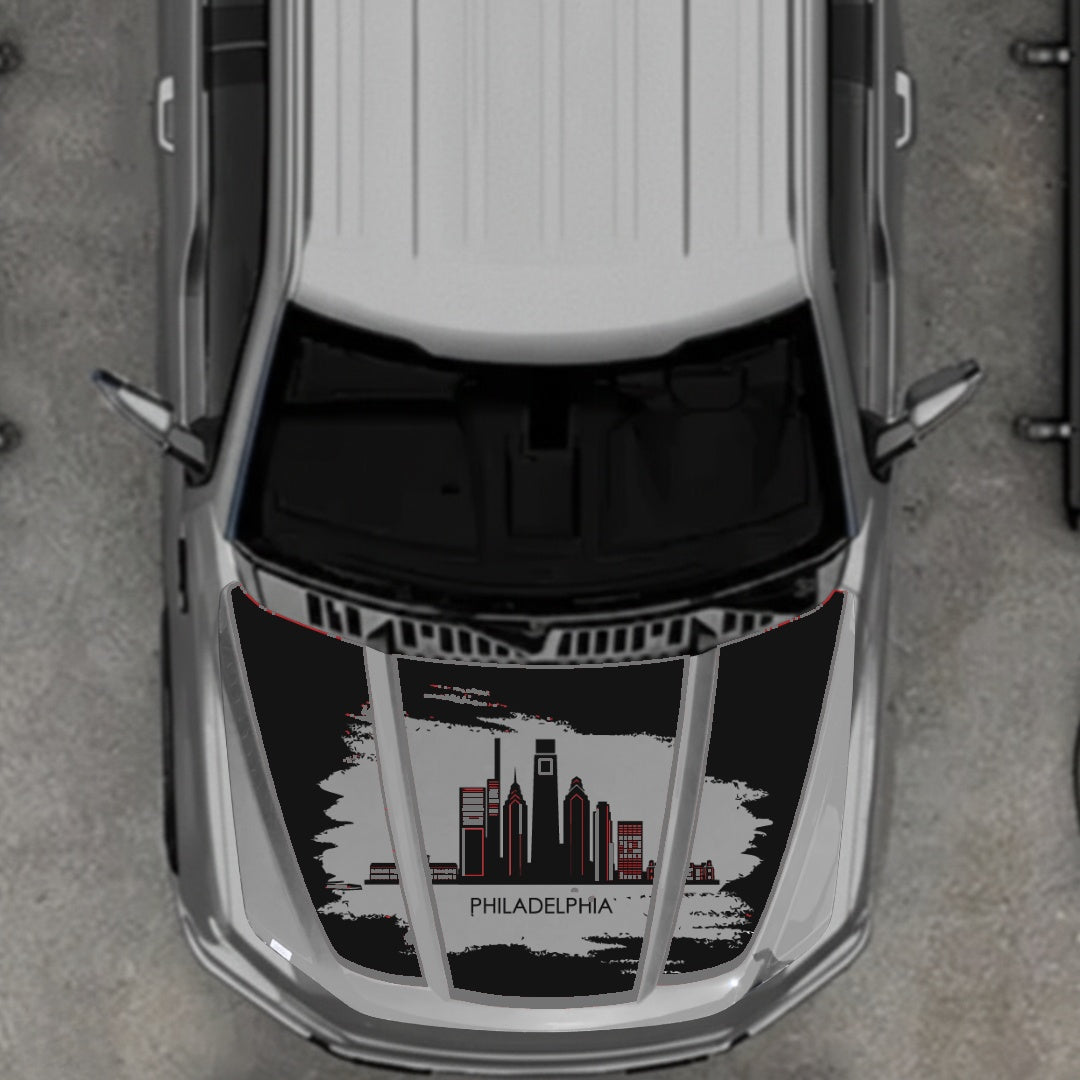 Hood Panel Decal/Sticker - Philadelphia - Cut - Border Graphic Kit - For Ford F-150 2020-2026 - Premium Vinyl