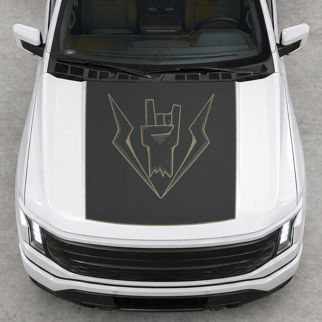 Hood Panel Decal/Sticker - Lightning Rock Hand Graphic Decal Graphic Kit - For FORD F-150 2015-2020 - Premium Vinyl