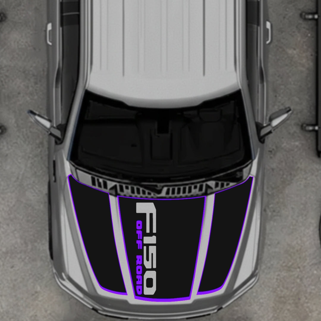 Hood Panel Decal/Sticker - Style 3 - Cut - Border Graphic Kit - For Ford F-150 2020-2026 - Premium Vinyl