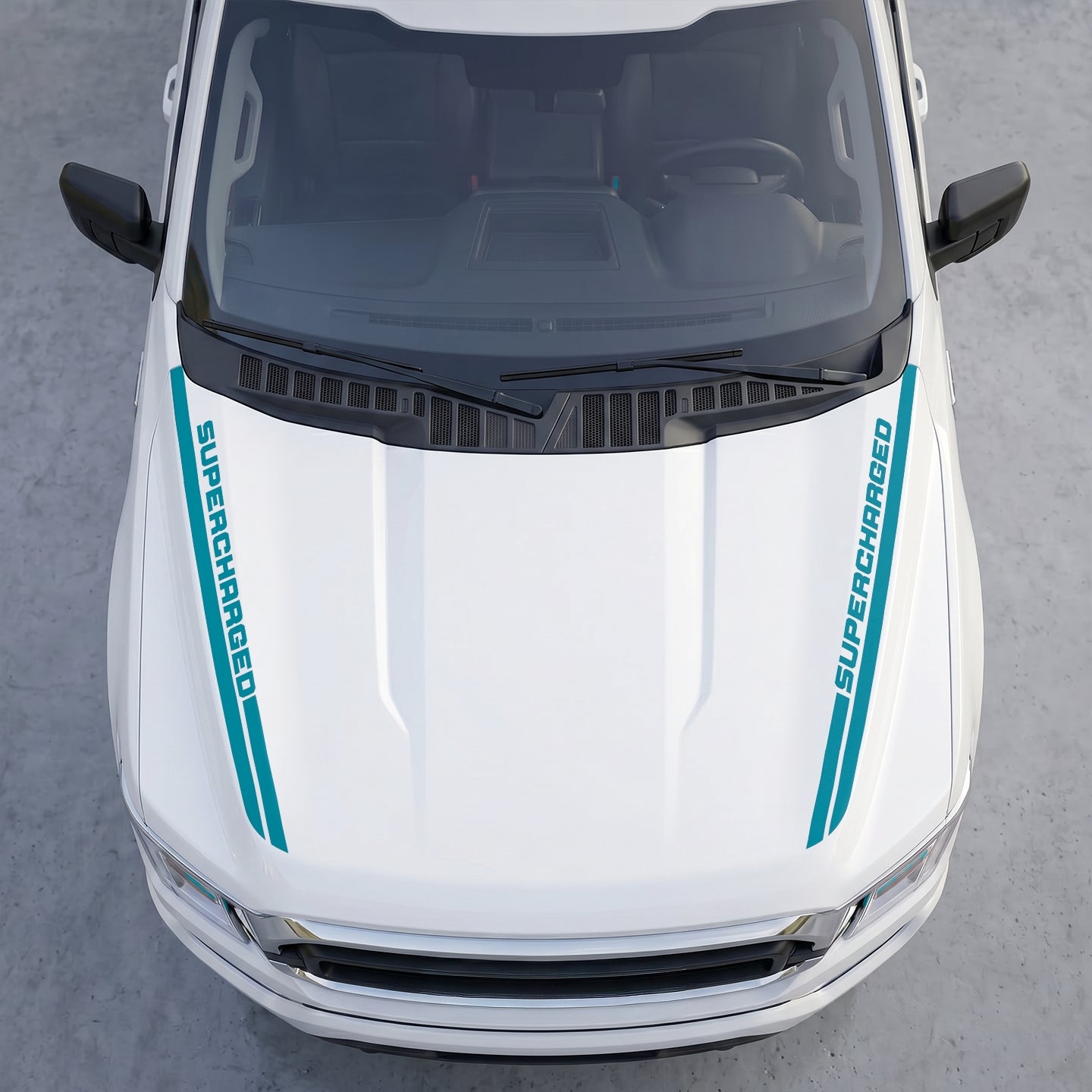 Hood Panel Decal/Sticker - Supercharged Edition  Hood Cowl Stripes – Dual Side Track Vinyl Decal Graphic Kit - For Ford F-150 F150 2015-2020 - Premium Vinyl