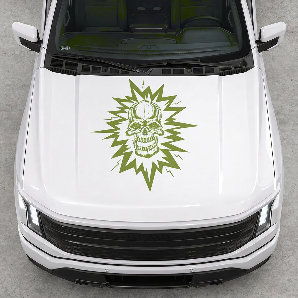 Hood Panel Decal/Sticker - Cut Electric Skull Graphic Decal Graphic Kit - For FORD F-150 2015-2020 - Premium Vinyl