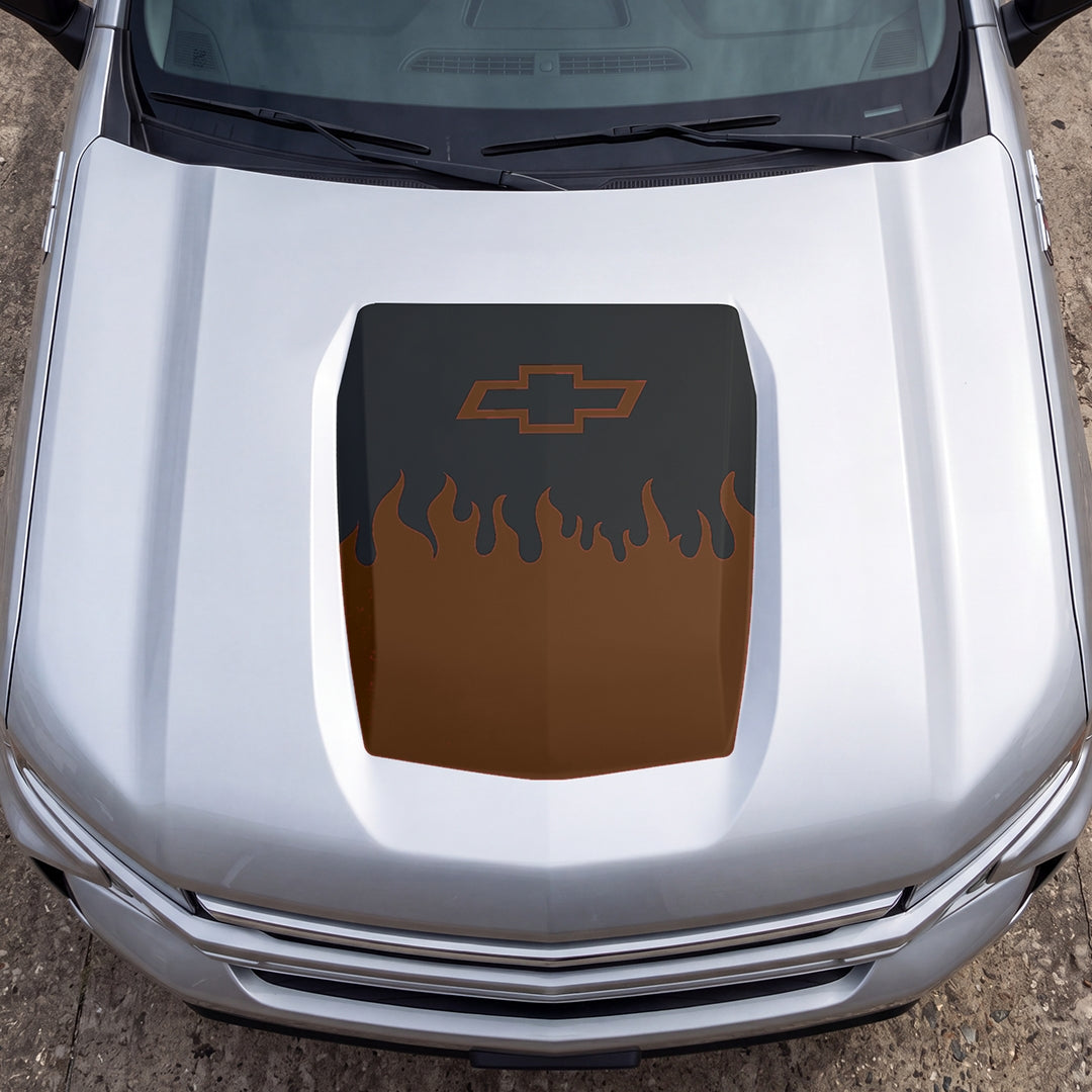 Hood Panel Decal/Sticker - Burning Flames Graphic Decal Graphic Kit - For Chevrolet Silverado 2019-2024 - Premium Vinyl