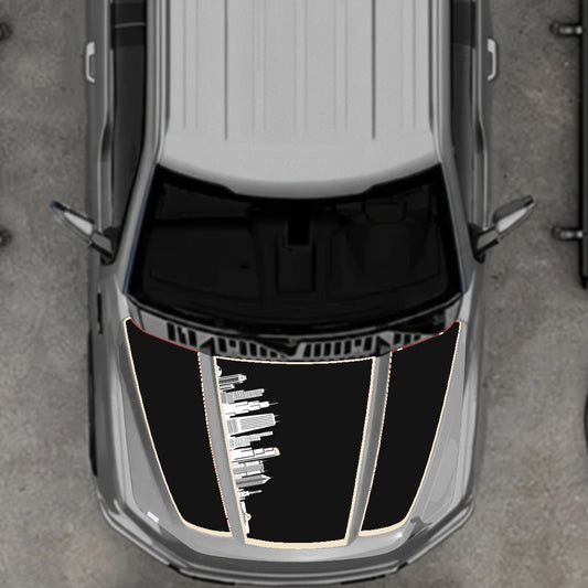 Hood Panel Decal/Sticker - Dubai Skyline - Cut - Border Graphic Kit - For Ford F-150 2020-2026 - Premium Vinyl